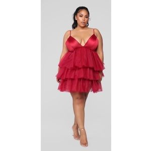 Fashion Nova Burgundy Ruffle Dress